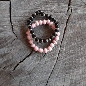 Black and Pink Stretch Ring Set